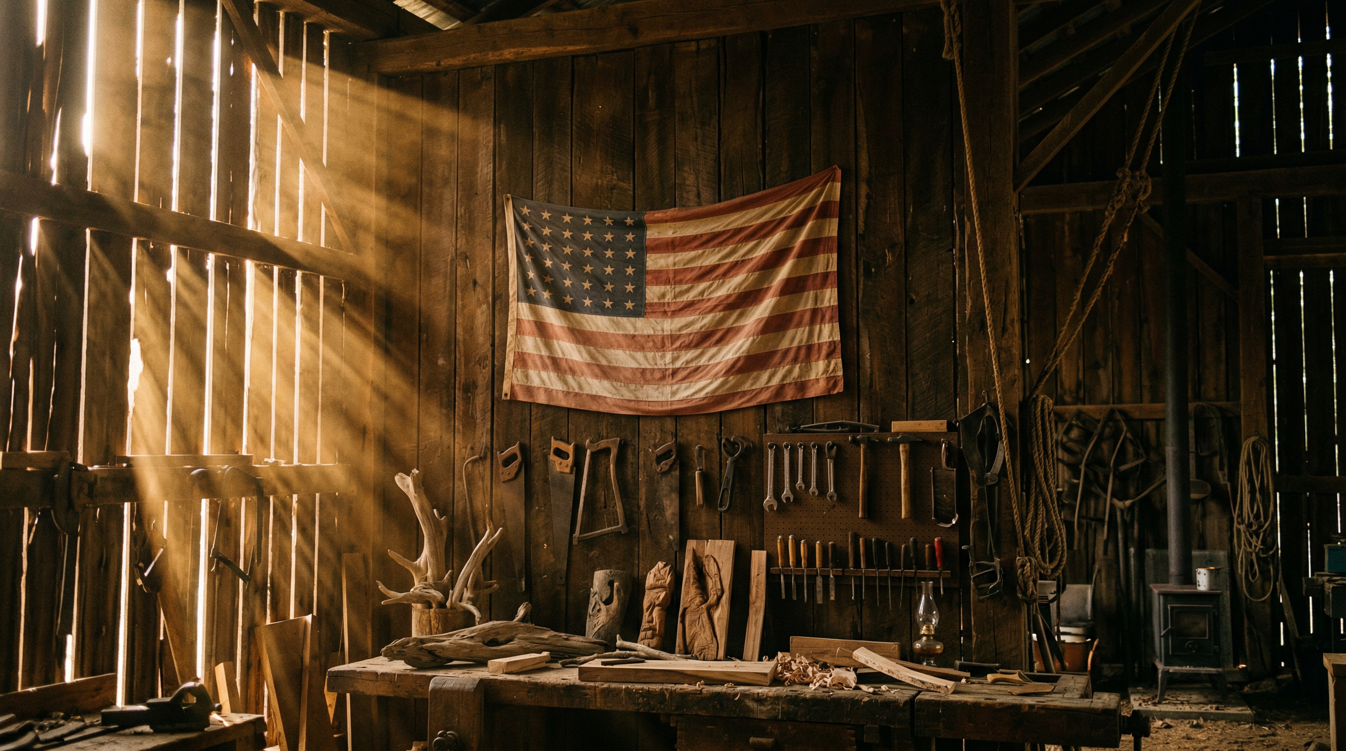 American flag displayed on a rustic Tennessee barn